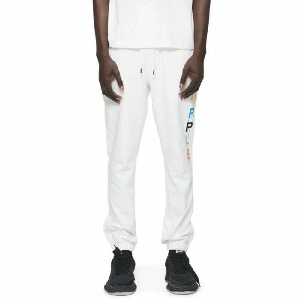 New $240 Men’s Purple Brand Wordmark Drip Sweatpants in Off White Size Large